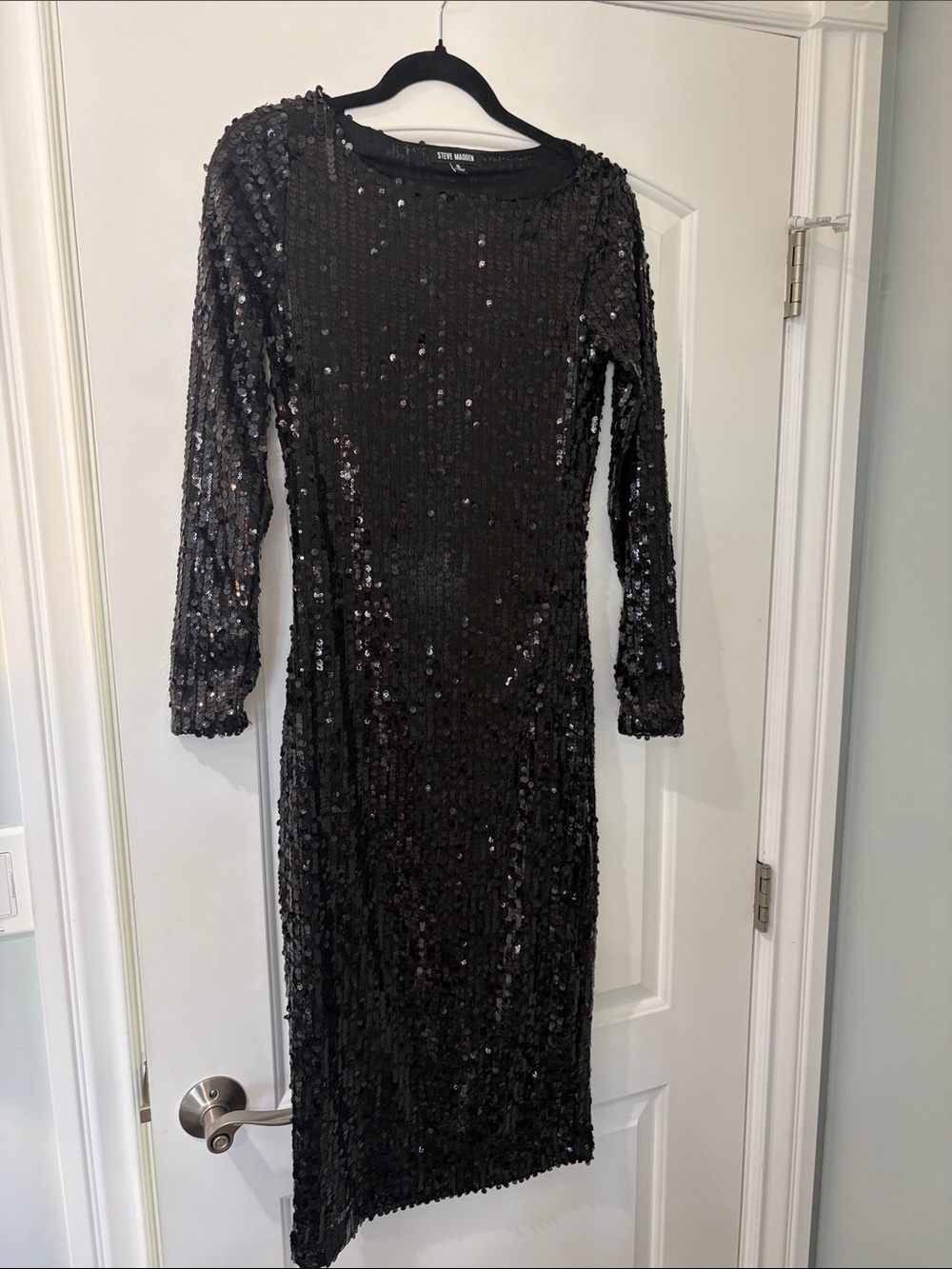 Steve Madden Black Sequin Long Sleeve Midi Dress